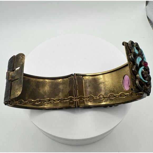 Vintage antique Austro Hungarian Czech glass enamel hinged bangle bracelet - Picture 8 of 10